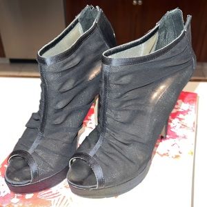 Designer high heel open toe bootie size 6 1/2 black chiffon dressy